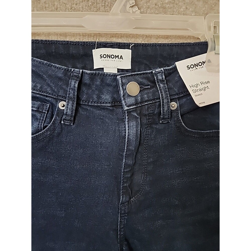 Sonoma High Rise Straight Jeans Womens 2 Petite Blue Dark Wash Stretch NEW - Picture 3 of 9